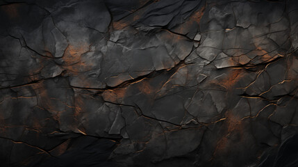 A black and brown rock wall with a burnt orange and black color - obrazy, fototapety, plakaty