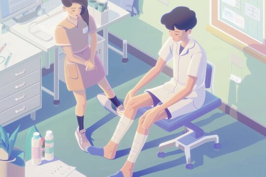 an isometric drawing of a doctor giving a person a leg massage
