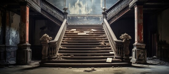 Fototapeta na wymiar Vintage staircase in an abandoned building. 