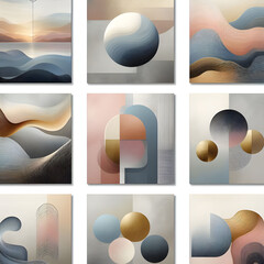 Frames of multiple abstract artworks