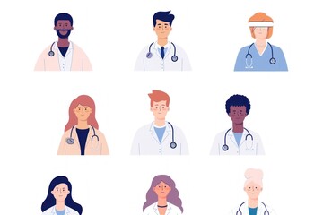 flat set of medical professionals