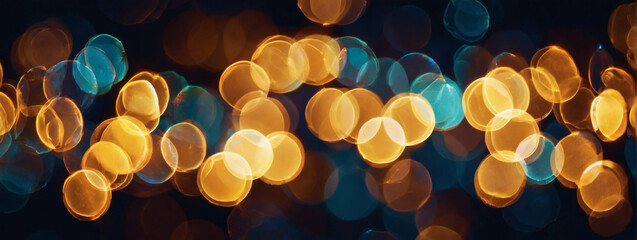 Abstract Background with Glittering Lights in Amber, Platinum, and Night Sky. Defocused Banner.
