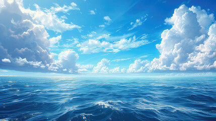 blue ocean scene with white clouds