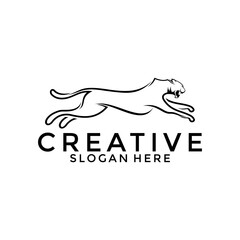 Line Art Run Jaguar Leopard Puma Lion Panther Cheetah Tiger logo design, Wild Cat Animal logo vector Template
