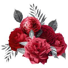 bouquet of red roses, png file of isolated cutout object on transparent background.
