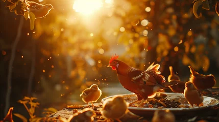 Deurstickers chicken in autumn © Jeanette