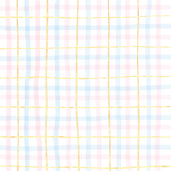 Gold Pink Blue Plaid Hand Drawn Background Overlay