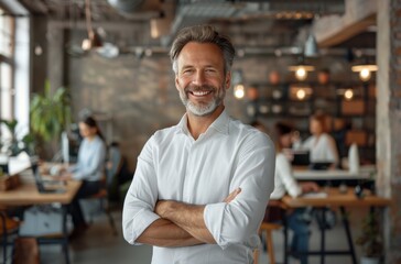 Fototapeta premium Man Standing in Office With Arms Crossed