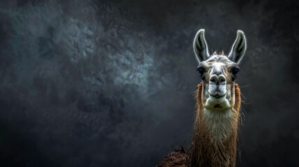 Fototapeta premium Majestic llama portrait against dark background