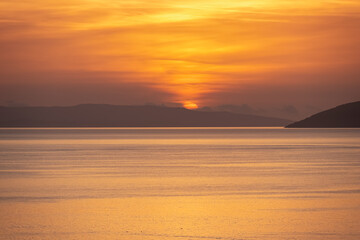Idyllic sunset view of Dalmatian archipelago seen from coastal town Makarska, Split-Dalmatia,...