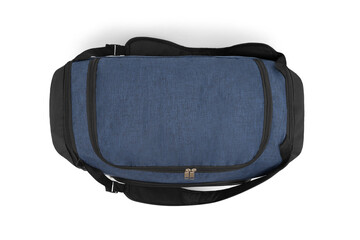 close up outdoor accessories custom nylon adjustable shoulder strap bag with zipper, gym bag for equipment, sports gear, scuba and travel bag, duffle bag isolated on white background. marble blue 