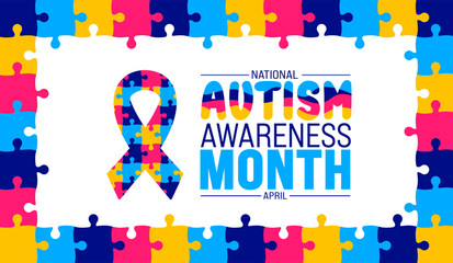 April is National Autism Awareness Month background template. Holiday concept. use to background, banner, placard, card, and poster design template with text inscription and standard color. vector - obrazy, fototapety, plakaty