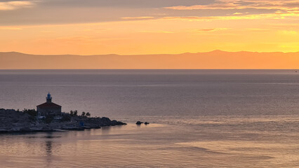 Scenic sunset view of Dalmatian archipelago seen from coastal town Makarska, Split-Dalmatia,...