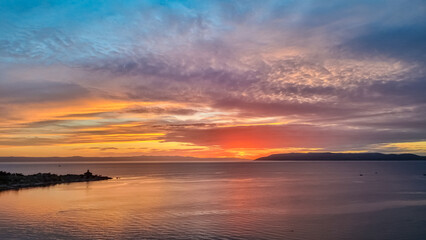 Scenic sunset view of Dalmatian archipelago seen from coastal town Makarska, Split-Dalmatia,...