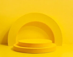 Obraz premium Abstract Pedestal of platform display with modern stand podium on yellow room background. Blank Exhibition stage backdrop or empty product shelf
