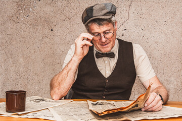 Pensionist liest morgens die Zeitung
