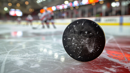 Ice hockey puck close up