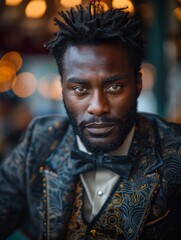 Fototapeta premium photo of a classy and stunning handsome Black man model, playing poker, world traveler