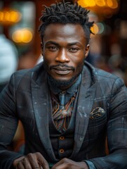 Obraz premium photo of a classy and stunning handsome Black man model, playing poker, world traveler