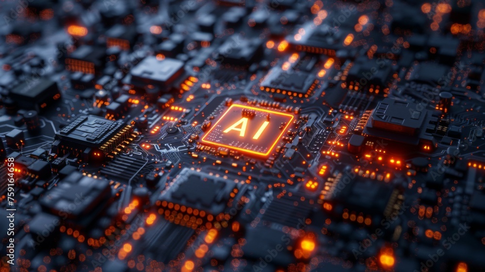 Poster circuit board close-up. electronic computer hardware technology. motherboard digital chip. tech scie