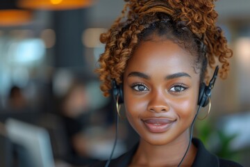 portrait afro beautiful woman customer service worker or bank agent 