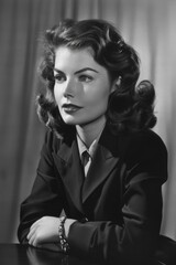 black and white portrait of a beautiful girl from the 60s, cinema
