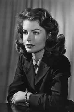 black and white portrait of a beautiful girl from the 60s, cinema
