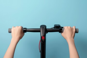 Female hands,Close-up of a person holding a handlebar of a electric scooter.