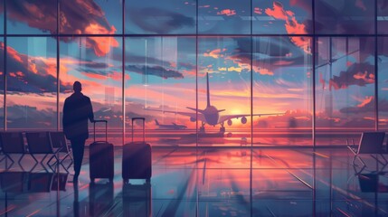 illustration of an airport and waiting for a plane