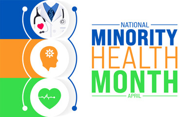April is National Minority Health Month background template. Holiday concept. use to background, banner, placard, card, and poster design template with text inscription and standard color. vector