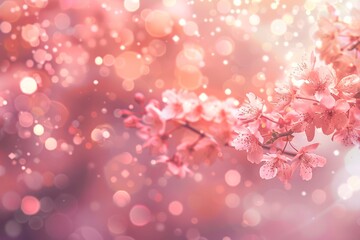 sakura blossoms background with bokeh, bokeh, blossoms and trees, in the style of pink and amber