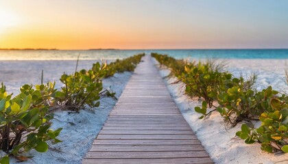 boardwalk leading to the white sand beach