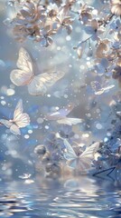 Silver Butterflys, light pink water, pink and white, shining