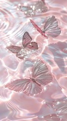Silver Butterflys, light pink water, pink and white, shining