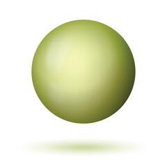 Glass green ball or precious pearl. Glossy realistic ball, 3D sphere. Abstract vector illustration highlighted on a white background. Big metal bubble with shadow