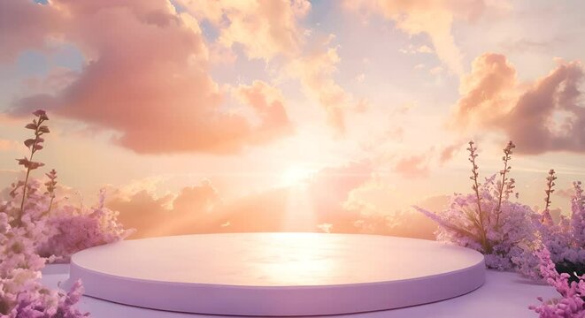 dreamy sky animation looping video style, natural beauty podium backdrop for product display