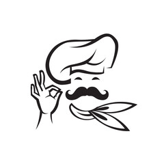 moustache chef head icon isolated on white background