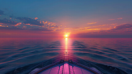 Sunset from the open deck of luxury cruise ship