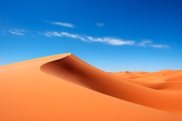 Fototapeta na wymiar Solitude Personified: A Sweeping View of Endless Sand Dunes under a Deep Blue Sky