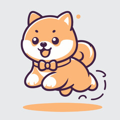 Cute cartoon shiba inu dog jumping with flying balls. Vector illustration.