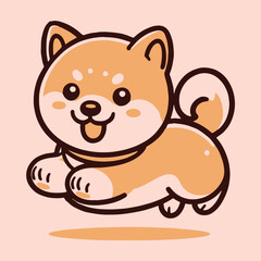Cute cartoon shiba inu dog jumping with flying balls. Vector illustration.