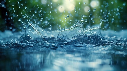 Splashes from rainwater in close-up on a natural background. - obrazy, fototapety, plakaty