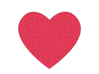 Rotes Herz aus einzelne Puzzle Teile zusammengefügt,
Dekoration für Muttertag, Valentinstag, Hochzeit uvm,
Vektor Illustration isoliert auf weißem Hintergrund