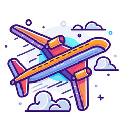 Airplane vector illustration, flat thin line design, modern color concept