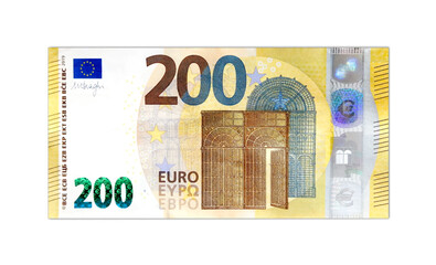 Geldschein 200 Euro,
Vektor Illustration isoliert auf weißem Hintergrund
