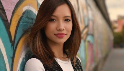 Beautiful woman against graffiti wall 