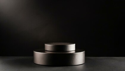 Black Empty round cylinder platform podium for product or cosmetics presentation on black background
