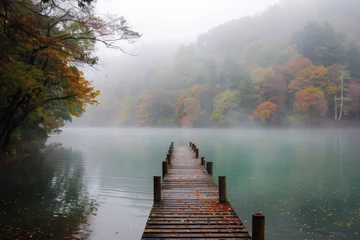 Foto auf Leinwand dock leading to a lake is foggy © AAA