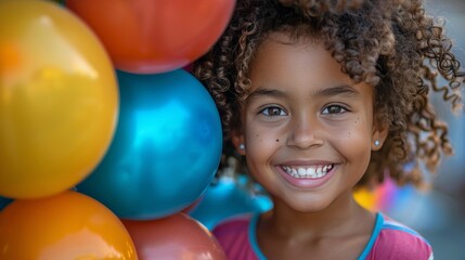 Fototapeta na wymiar Little Girl Standing in Front of Balloons