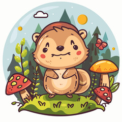 Fototapeta premium Cute chipmunk in the forest. Vector illustration of a cartoon animal.